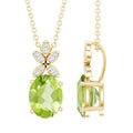 1.7 Carat Oval Peridot Diamond Flower Necklace for Women