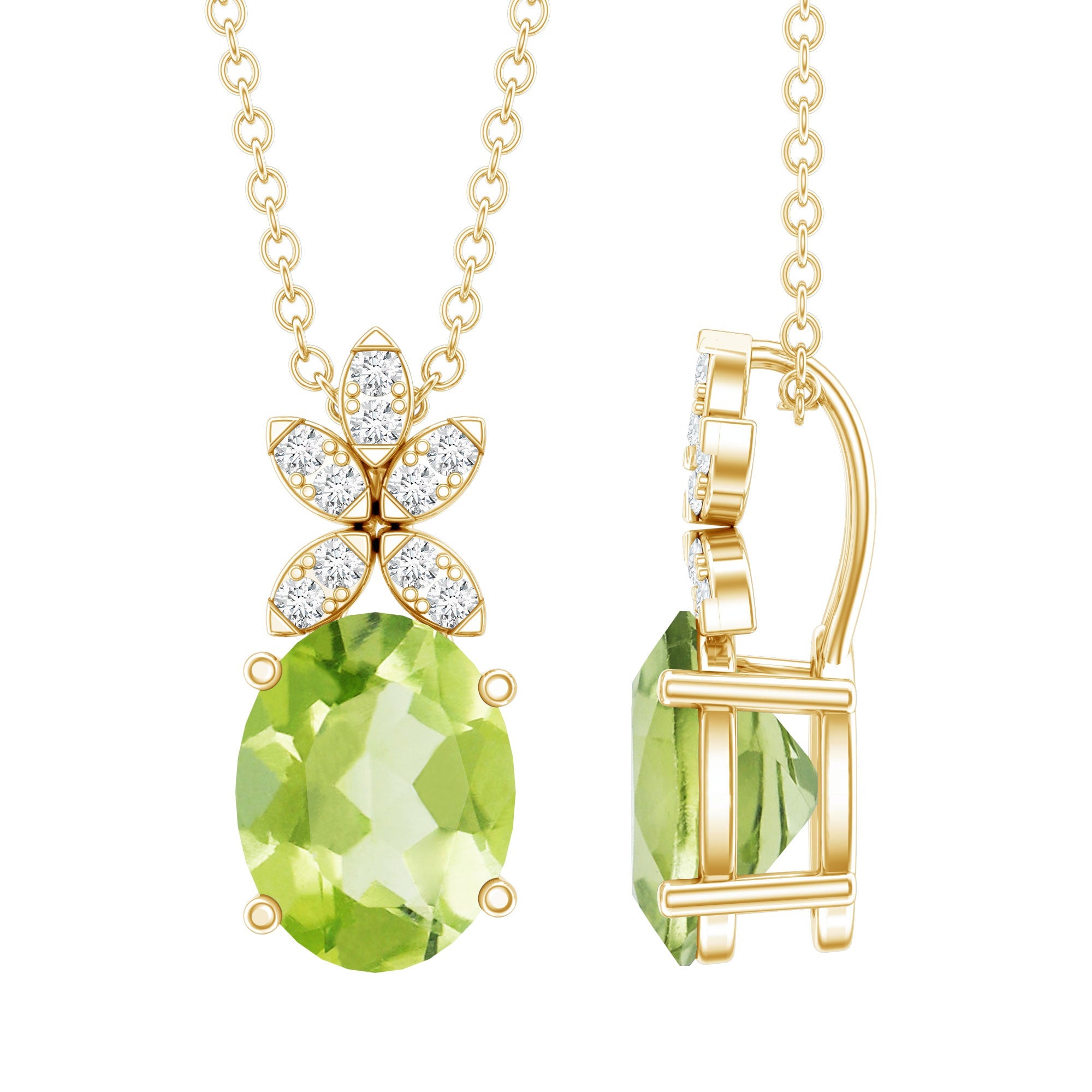 1.7 Carat Oval Peridot Diamond Flower Necklace for Women