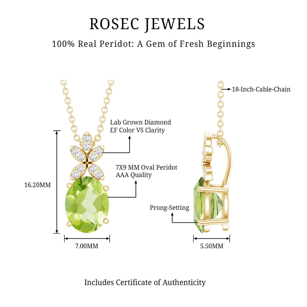 1.7 Carat Oval Peridot Diamond Flower Necklace for Women