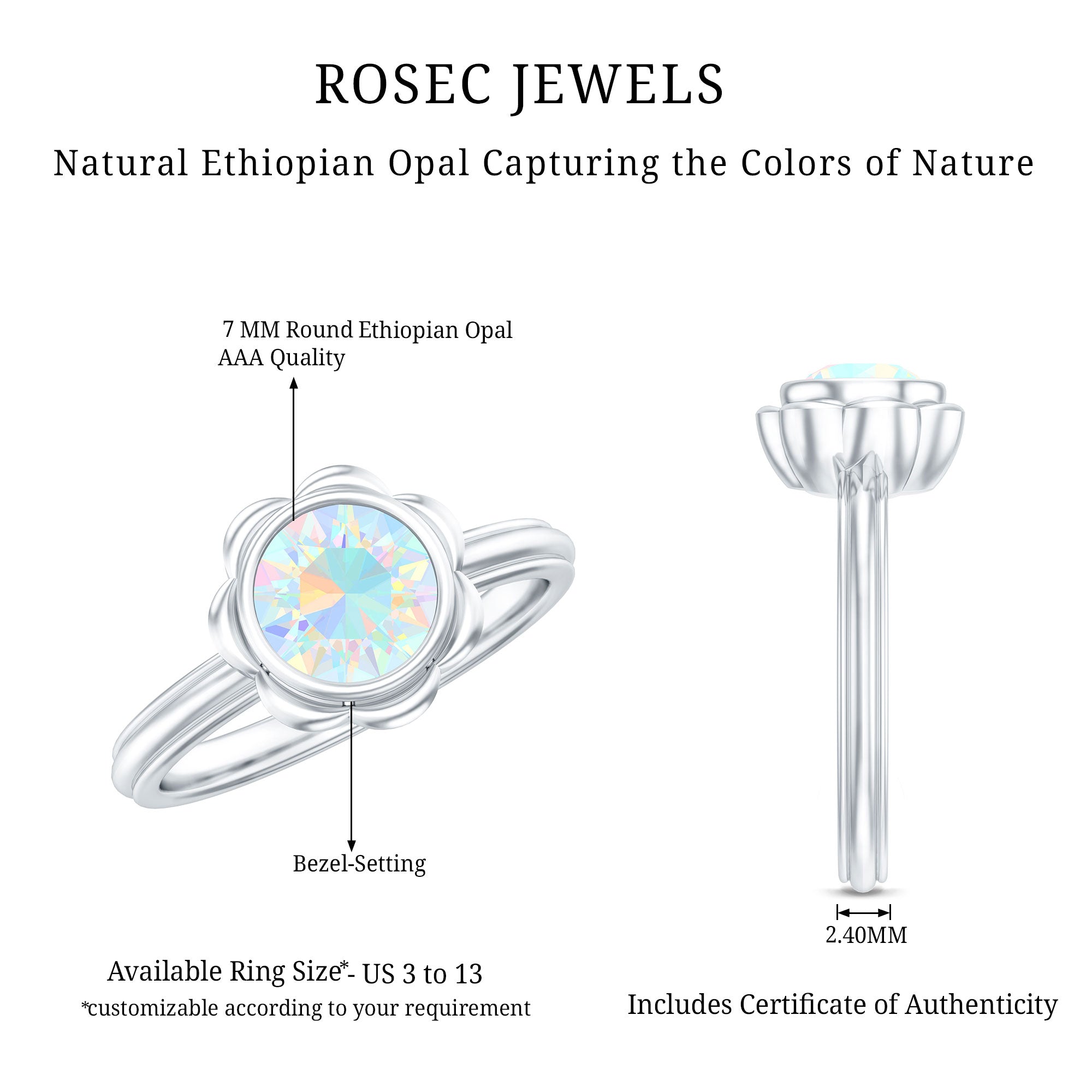 1.5 Carat Ethiopian Opal Engagement Ring for Women